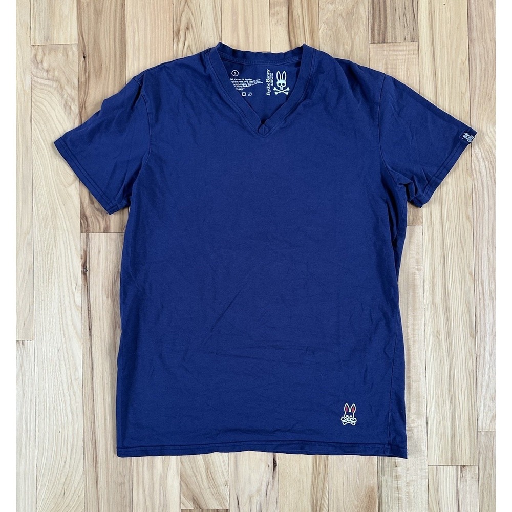 Psycho Bunny T-Shirt S - 4 Navy V Neck Short Sleeve Pima Cotton Logo Preppy Mens